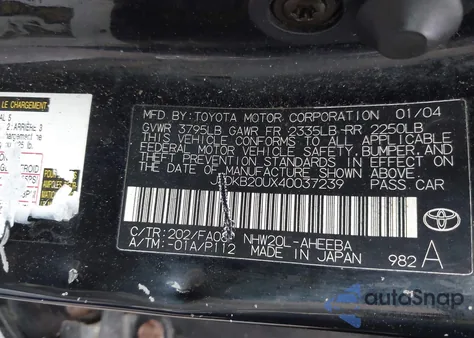 2004 Toyota Prius z USA, uszkodzony, nr VIN JTDKB20UX40037239